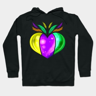 Yellow Golden, Purple And Green Heart For Mardi Gras Hoodie